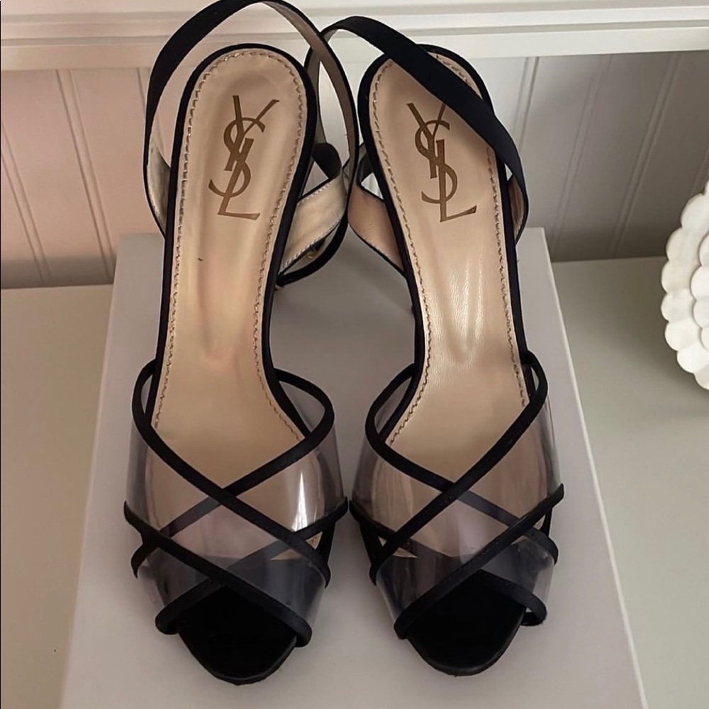 Womens YSL Black and Clear Strappy Heels 7.5